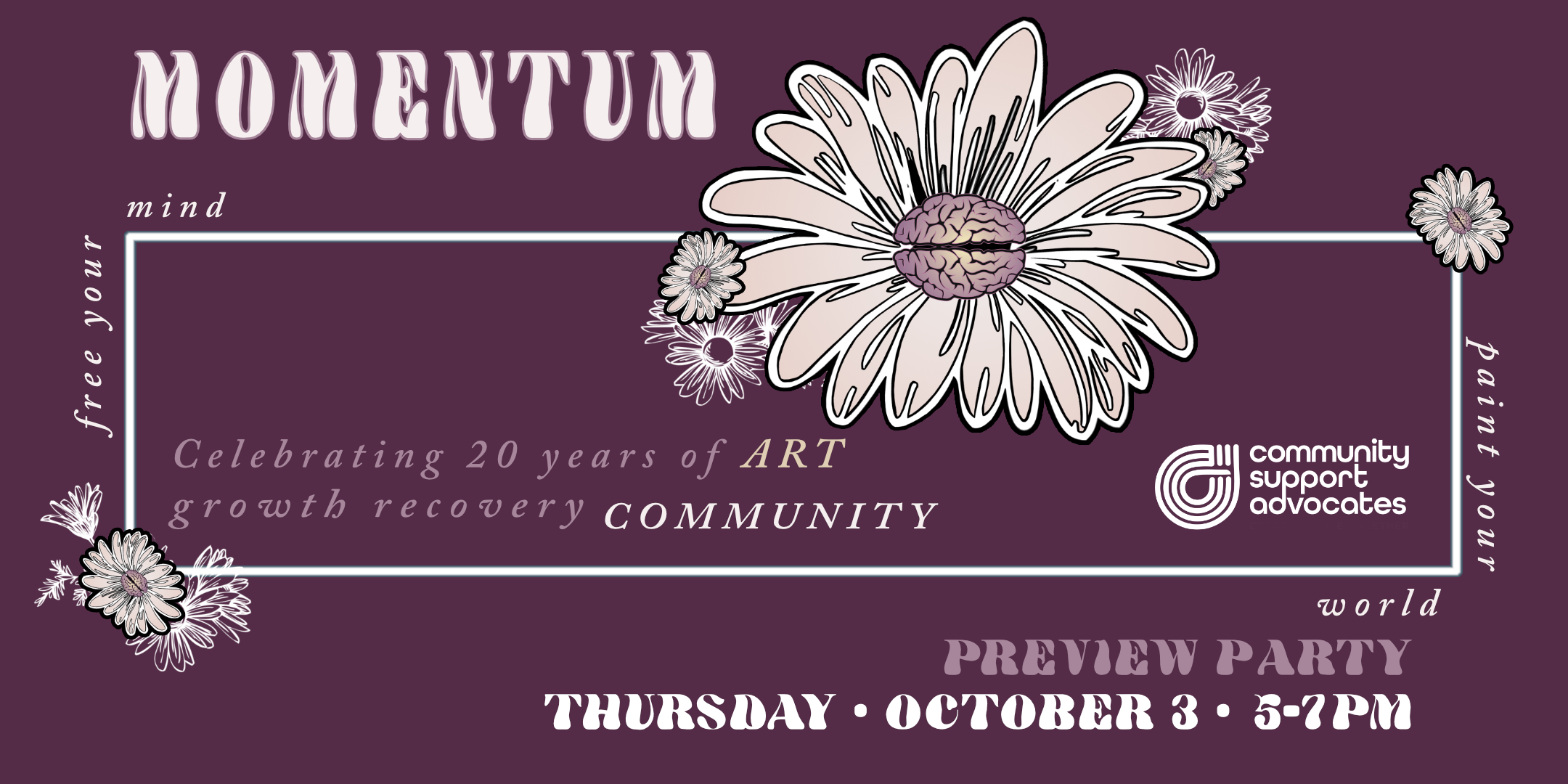 Momentum's Exhibition preview event poster stating it happens October 3rd, 2024, at mainframe studios.